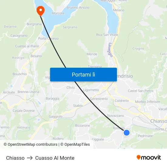 Chiasso to Cuasso Al Monte map