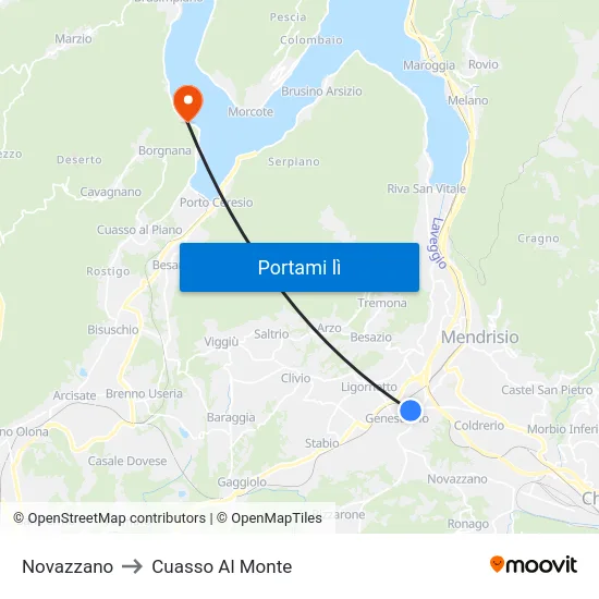 Novazzano to Cuasso Al Monte map