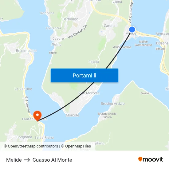 Melide to Cuasso Al Monte map