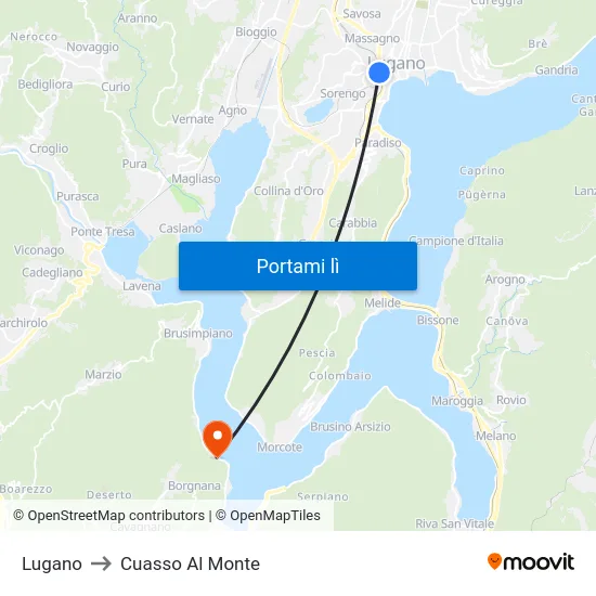 Lugano to Cuasso Al Monte map