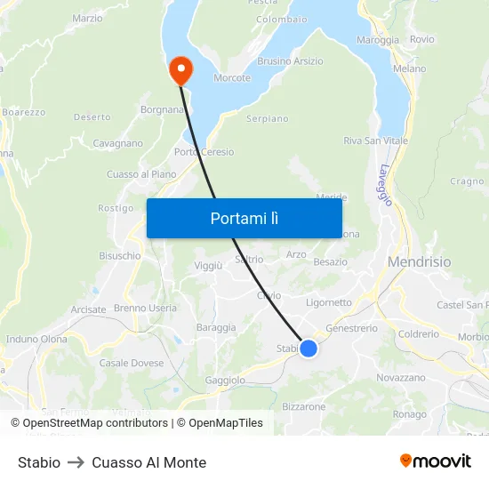 Stabio to Cuasso Al Monte map
