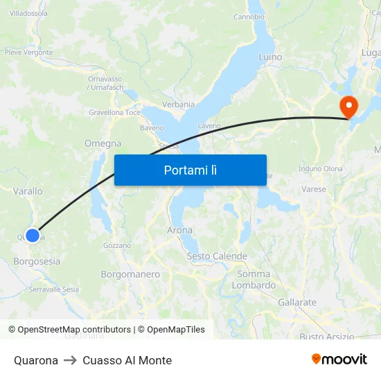 Quarona to Cuasso Al Monte map