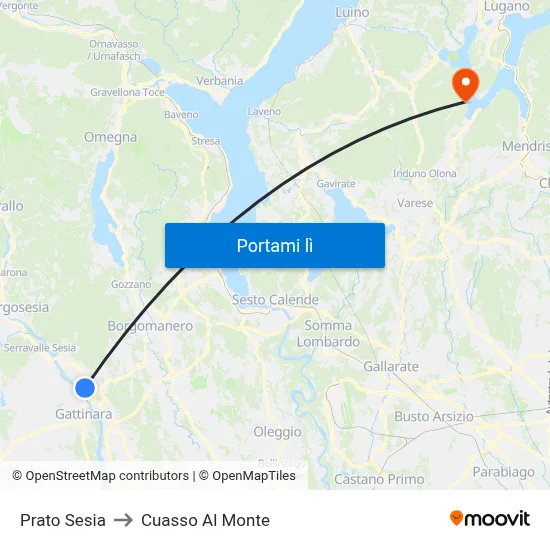 Prato Sesia to Cuasso Al Monte map