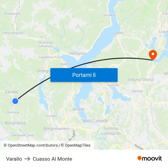 Varallo to Cuasso Al Monte map