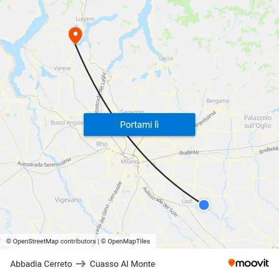Abbadia Cerreto to Cuasso Al Monte map
