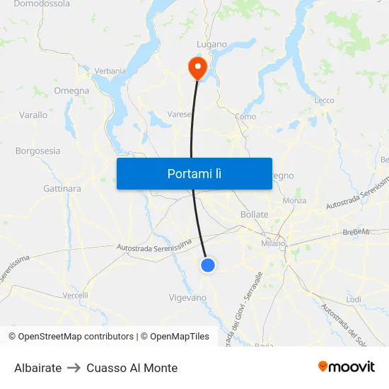 Albairate to Cuasso Al Monte map