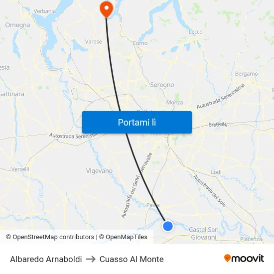Albaredo Arnaboldi to Cuasso Al Monte map