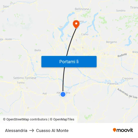Alessandria to Cuasso Al Monte map
