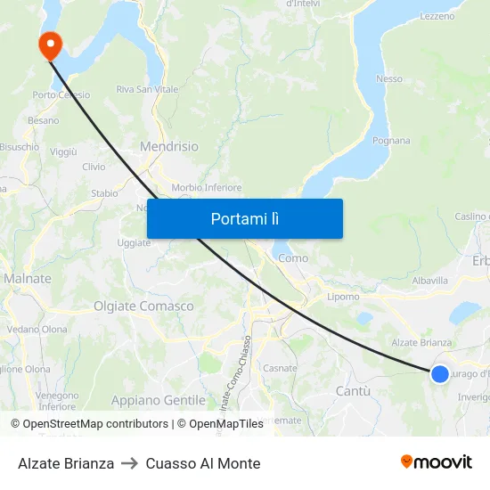 Alzate Brianza to Cuasso Al Monte map