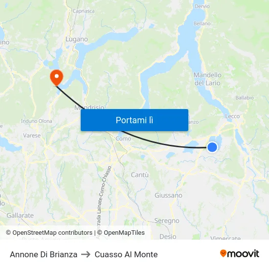 Annone Di Brianza to Cuasso Al Monte map