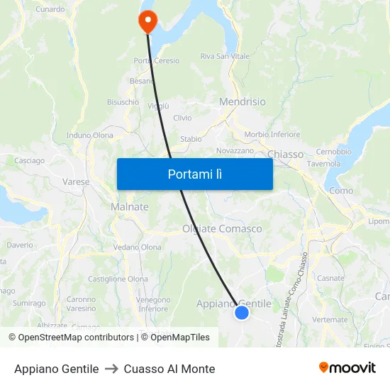 Appiano Gentile to Cuasso Al Monte map
