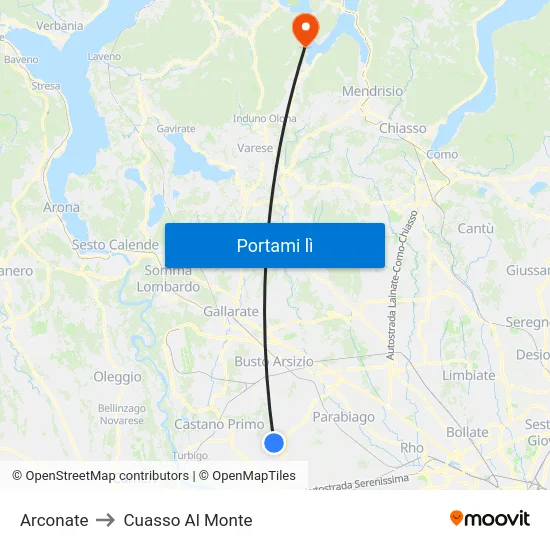 Arconate to Cuasso Al Monte map