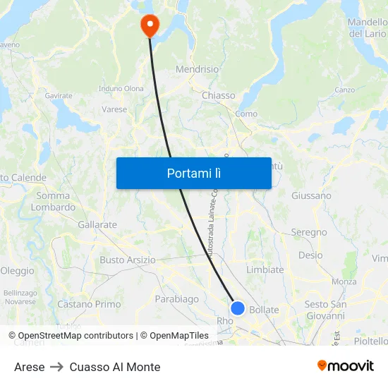 Arese to Cuasso Al Monte map