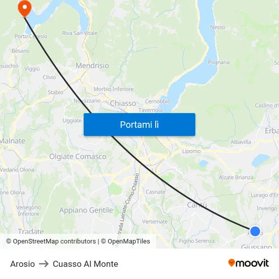 Arosio to Cuasso Al Monte map