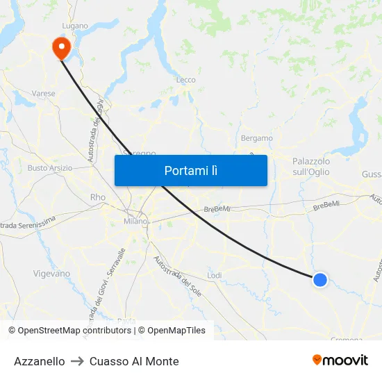 Azzanello to Cuasso Al Monte map