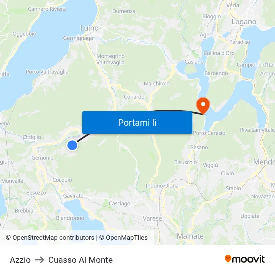 Azzio to Cuasso Al Monte map