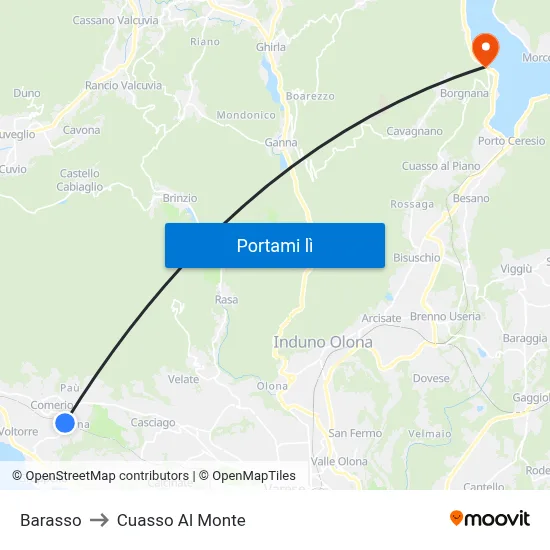 Barasso to Cuasso Al Monte map