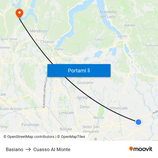 Basiano to Cuasso Al Monte map