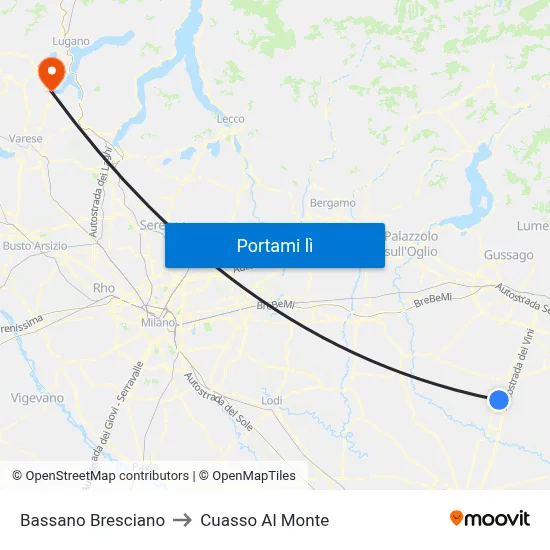 Bassano Bresciano to Cuasso Al Monte map