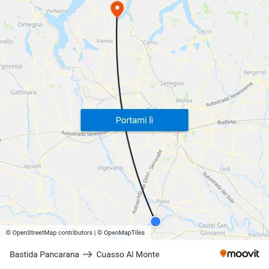 Bastida Pancarana to Cuasso Al Monte map