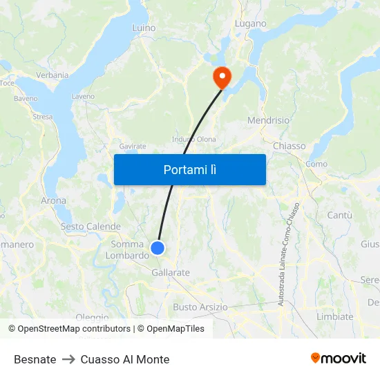 Besnate to Cuasso Al Monte map