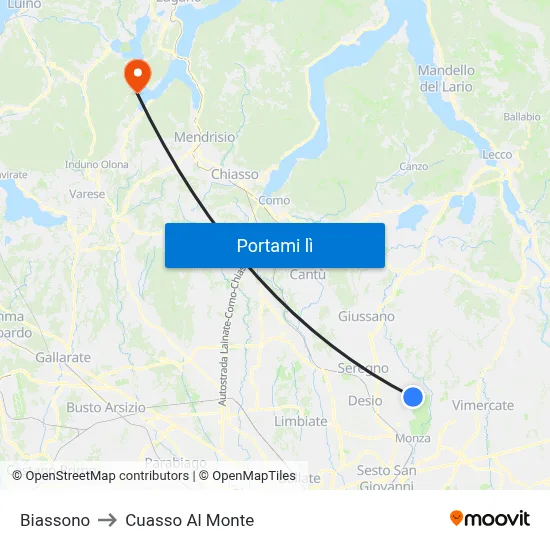 Biassono to Cuasso Al Monte map