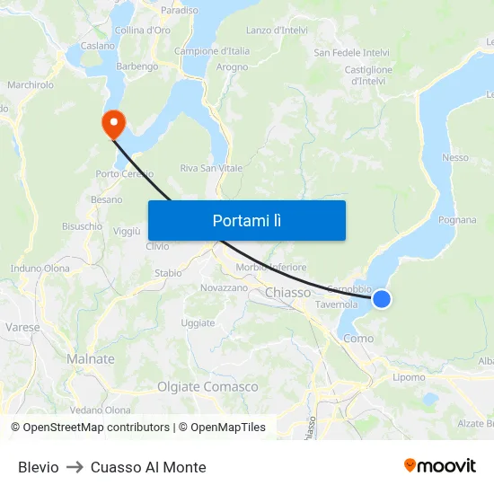 Blevio to Cuasso Al Monte map