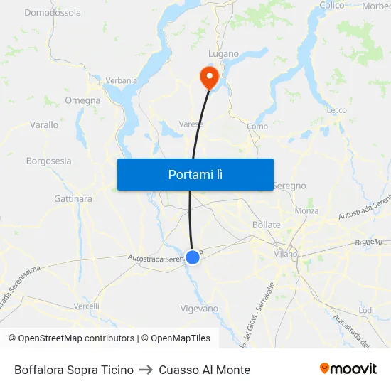 Boffalora Sopra Ticino to Cuasso Al Monte map