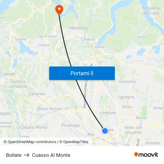 Bollate to Cuasso Al Monte map