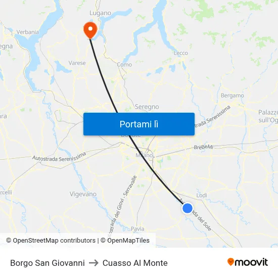 Borgo San Giovanni to Cuasso Al Monte map