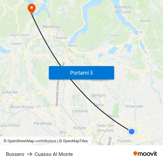 Bussero to Cuasso Al Monte map