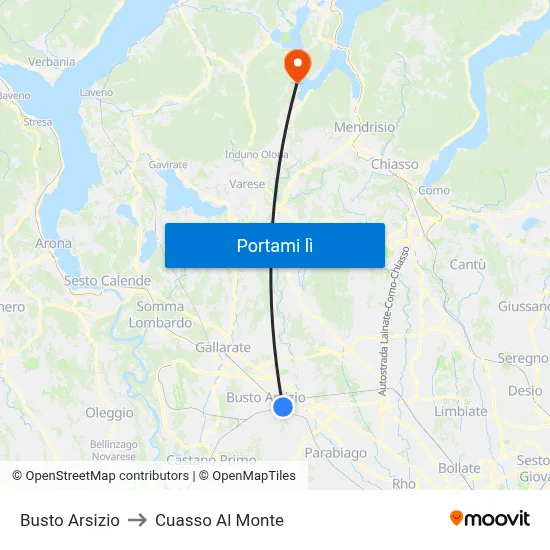 Busto Arsizio to Cuasso Al Monte map