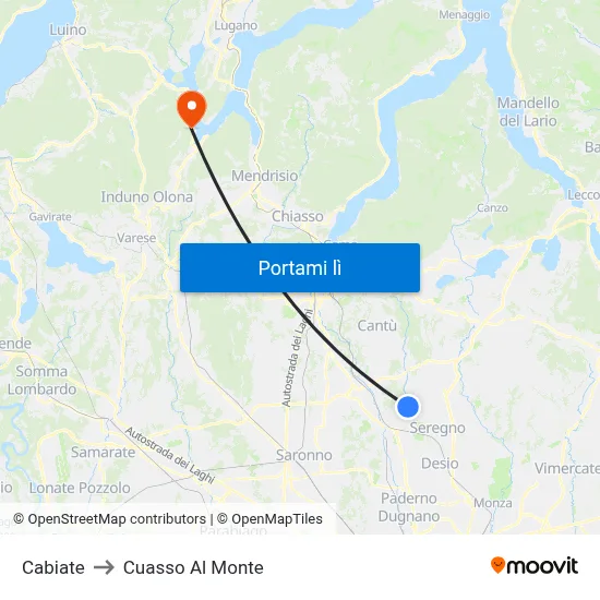 Cabiate to Cuasso Al Monte map