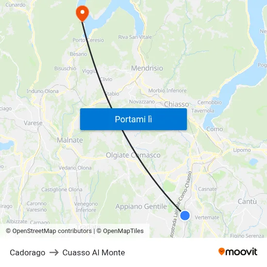 Cadorago to Cuasso Al Monte map