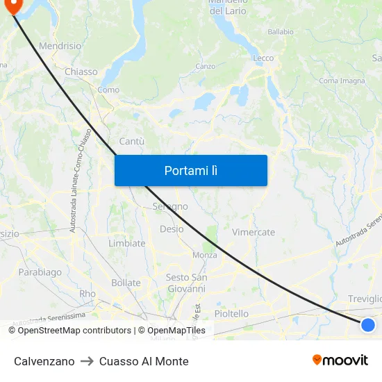 Calvenzano to Cuasso Al Monte map
