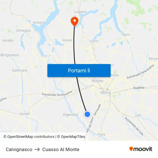 Calvignasco to Cuasso Al Monte map