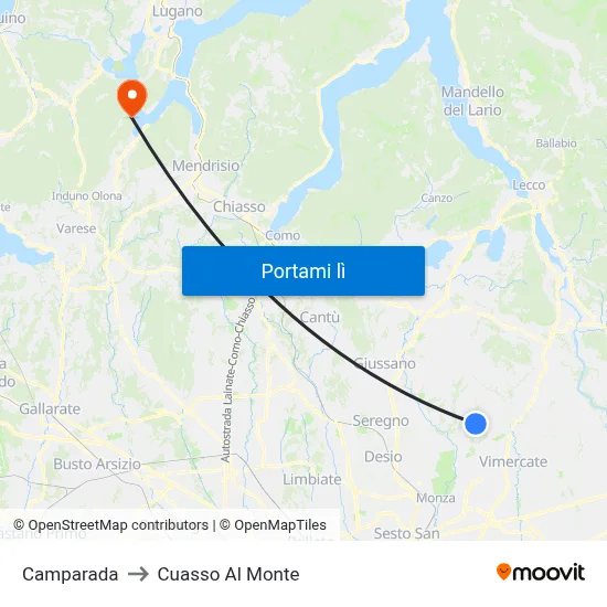 Camparada to Cuasso Al Monte map