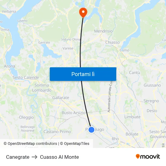 Canegrate to Cuasso Al Monte map