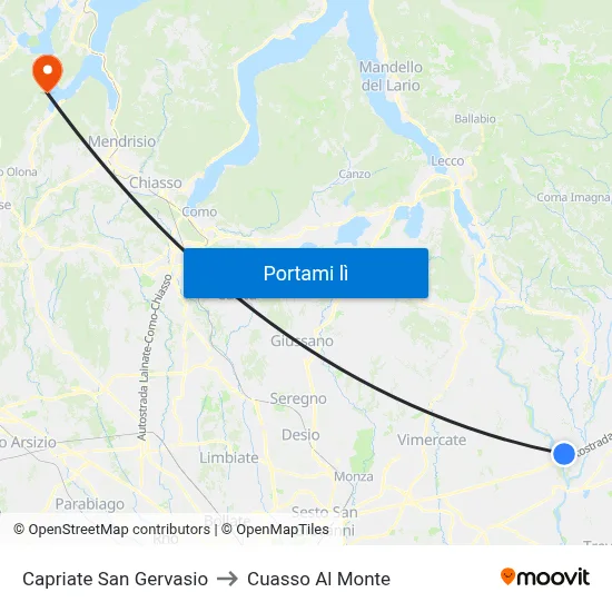 Capriate San Gervasio to Cuasso Al Monte map