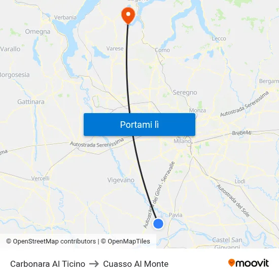 Carbonara Al Ticino to Cuasso Al Monte map