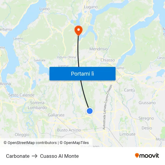 Carbonate to Cuasso Al Monte map