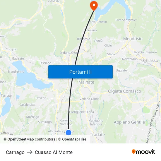 Carnago to Cuasso Al Monte map