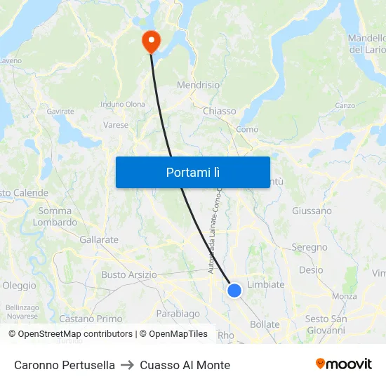 Caronno Pertusella to Cuasso Al Monte map