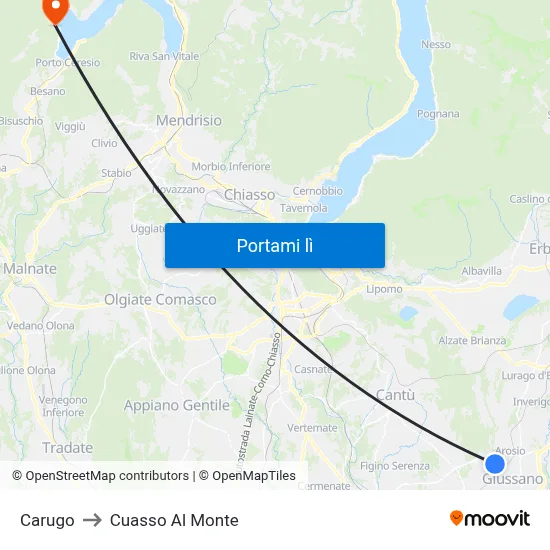 Carugo to Cuasso Al Monte map