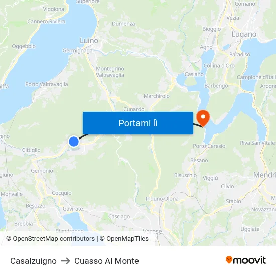 Casalzuigno to Cuasso Al Monte map