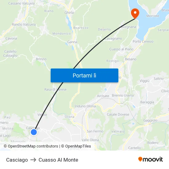 Casciago to Cuasso Al Monte map