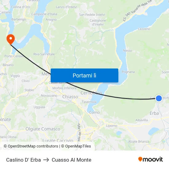 Caslino D' Erba to Cuasso Al Monte map