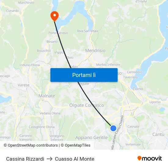 Cassina Rizzardi to Cuasso Al Monte map