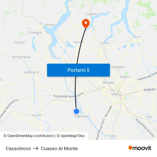 Cassolnovo to Cuasso Al Monte map