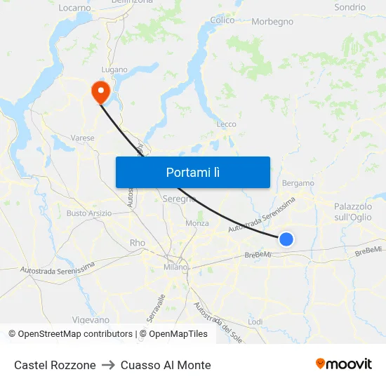 Castel Rozzone to Cuasso Al Monte map